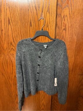 Worthington Charcoal Gray Fuzzy Button-Front Women's Cardigan